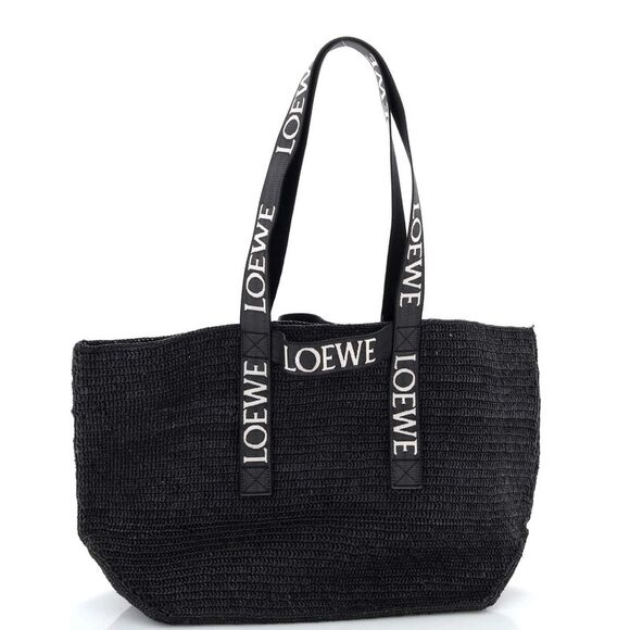 Loewe Fold Logo Strap Tote Raffia Large Black - Picture 2 of 6